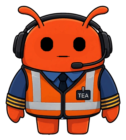 The Teaport mascot, an air-traffic-controller lobster wearing a headset